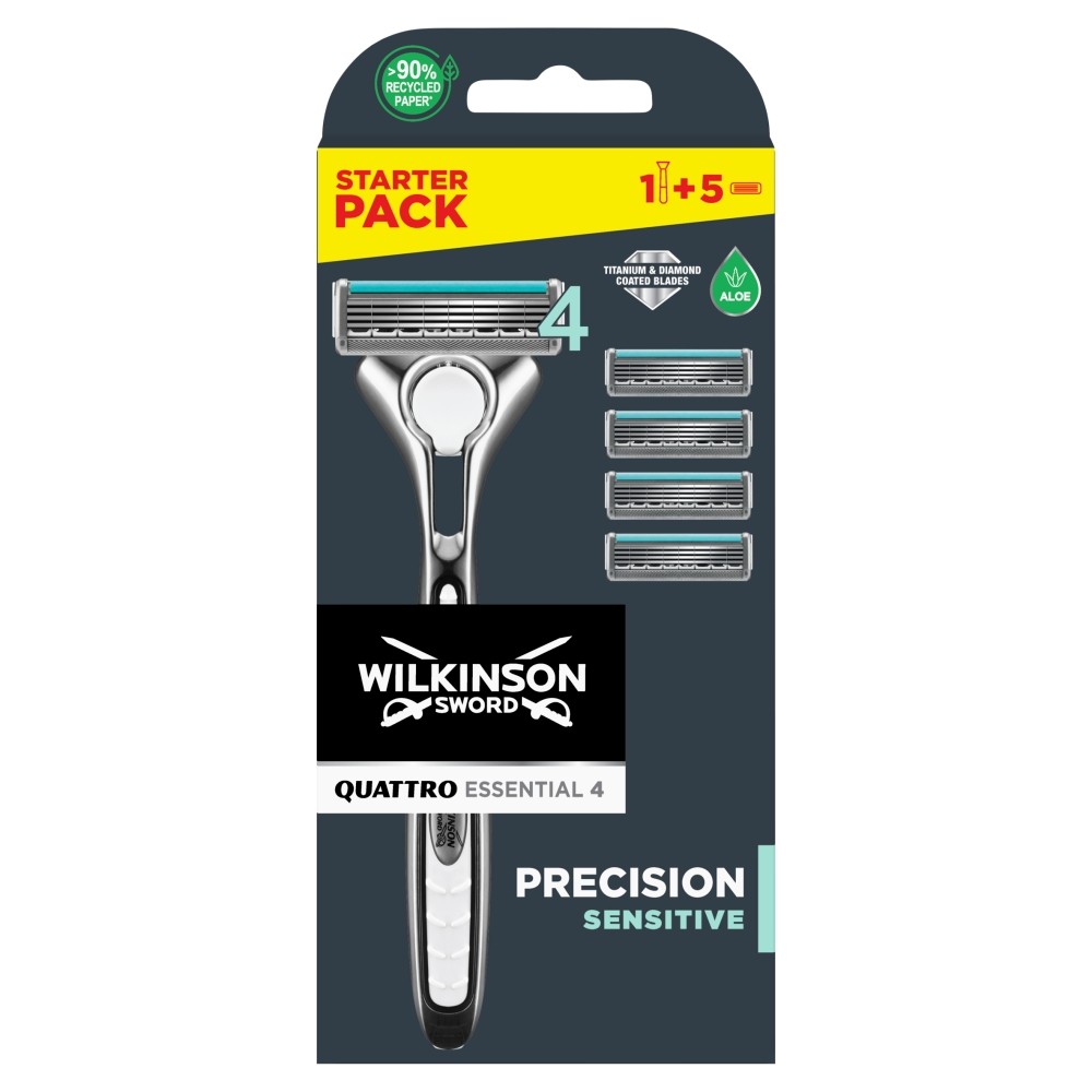 Wilkinson Sword Quattro Essential 4 Precision Sensitive Startpaket (1 Rasierer + 5 Klingen)