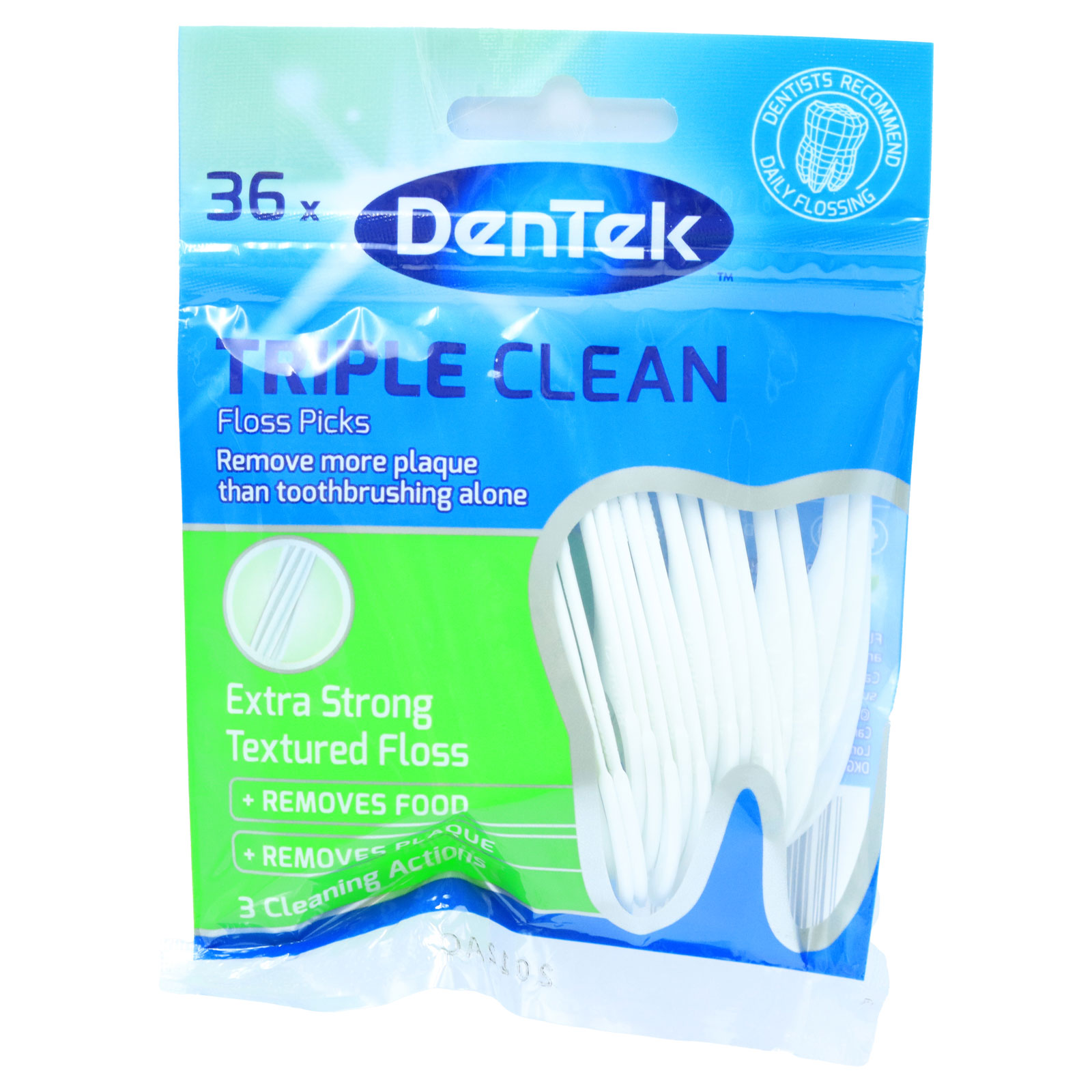 DENTEK Triple Clean Floss Picks Zahnseidenbügel (36 Stk.) - Effektive 3-in-1 Reinigung zwischen den Zähnen Zahnseidenbügel