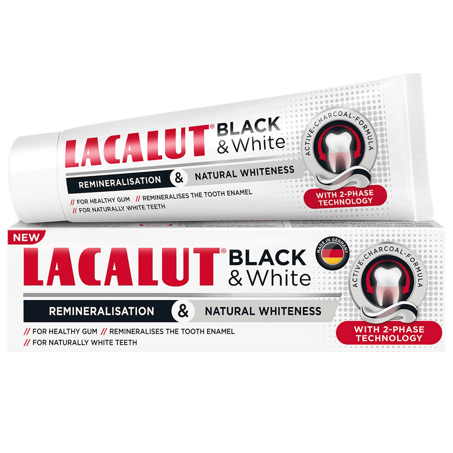 LACALUT Black & White Tandpasta Med Hydroxyapatite & Aktivt Kul (75 ml.) - Lacalut Tandpasta