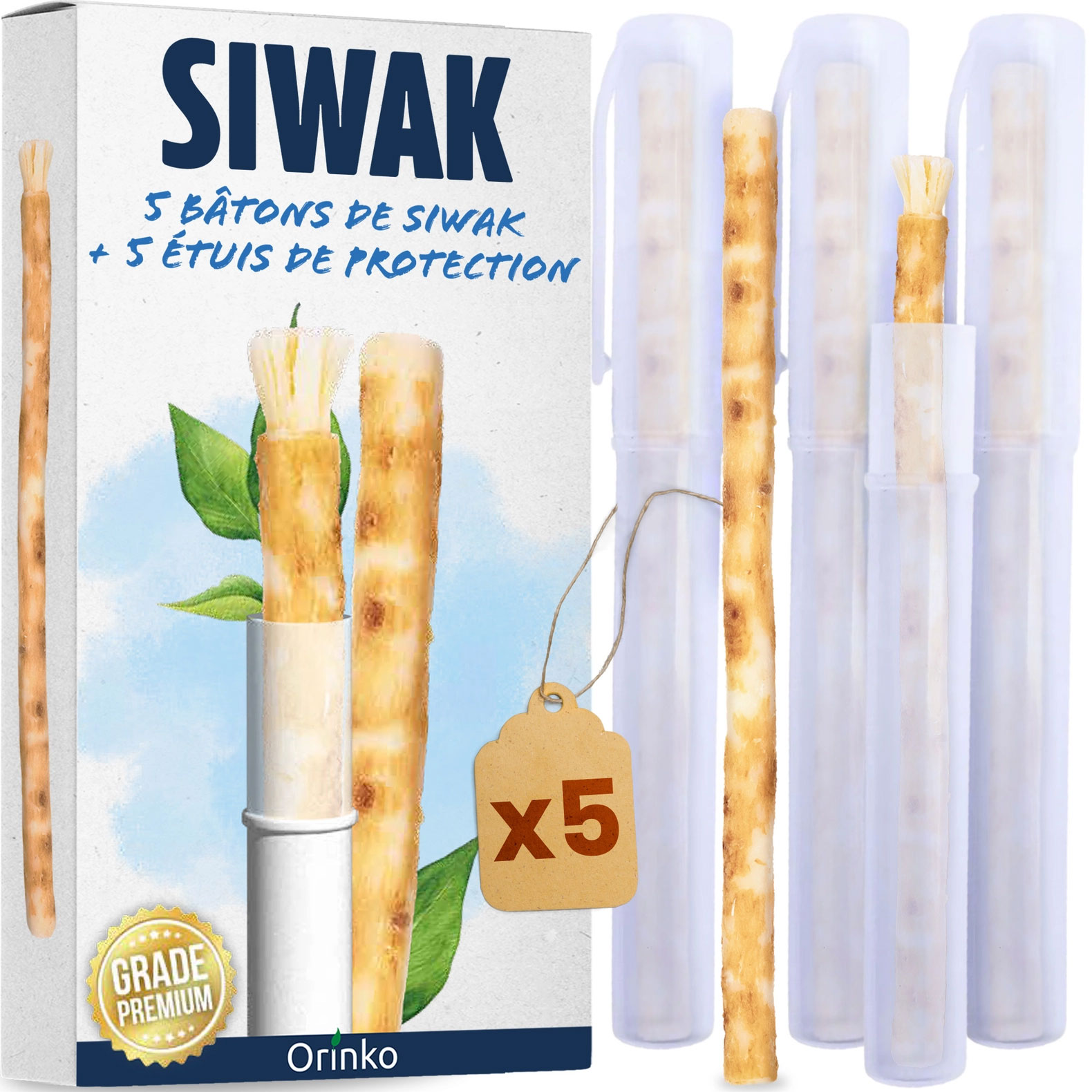Miswak Pinde 5 stk. incl. Etui ORINKO Siwak Sticks 100% Naturlig Tandbørste - Miswak Tandbørster