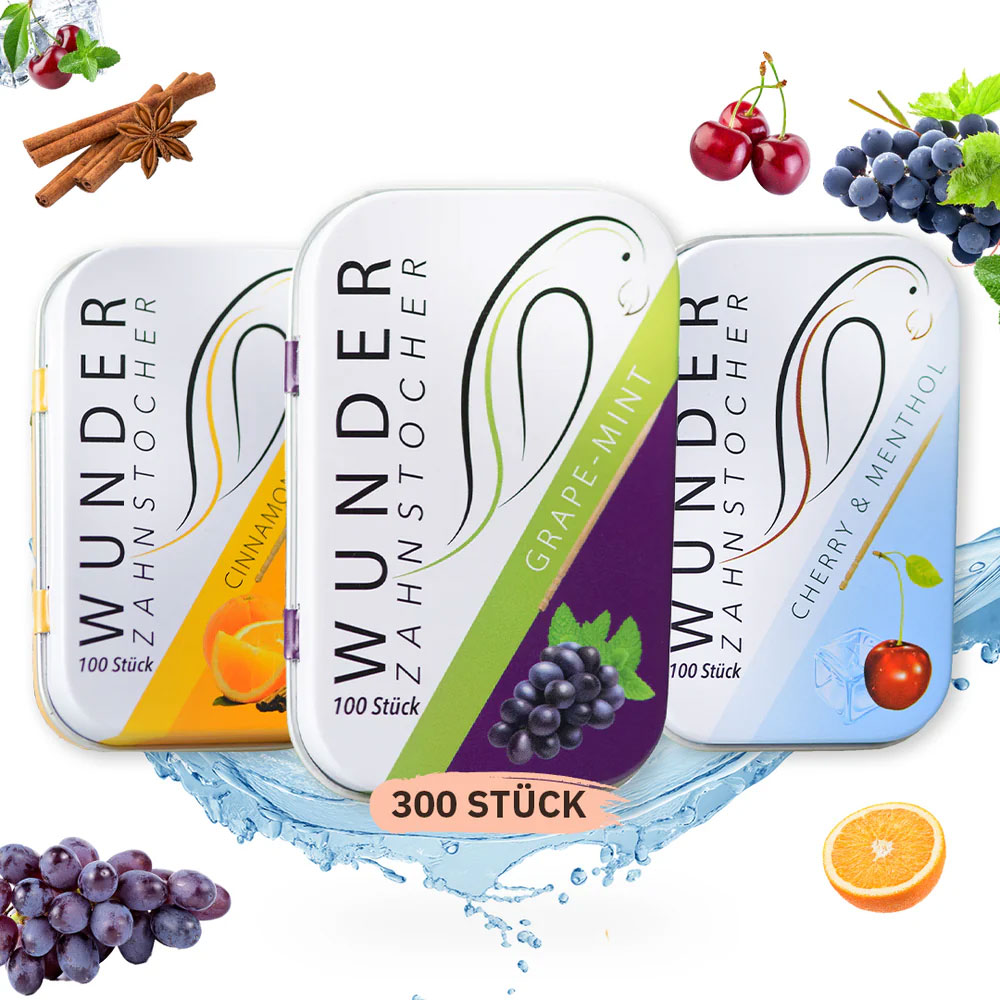 Wunder Tandstikker Med Smag Tasty Sampak 3 x 100 stk. - Wunder Zahnstocher Tandstikker - Tandtråd / Tandstikker / Flosser