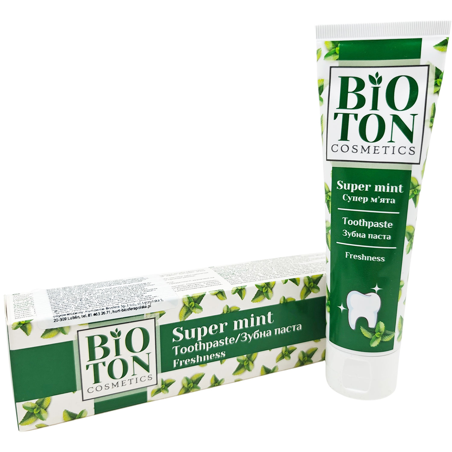 Bioton Super Mint Fluorfrei Zahnpasta Intensive Frische und effektive tägliche Zahnpflege (100 ml.)