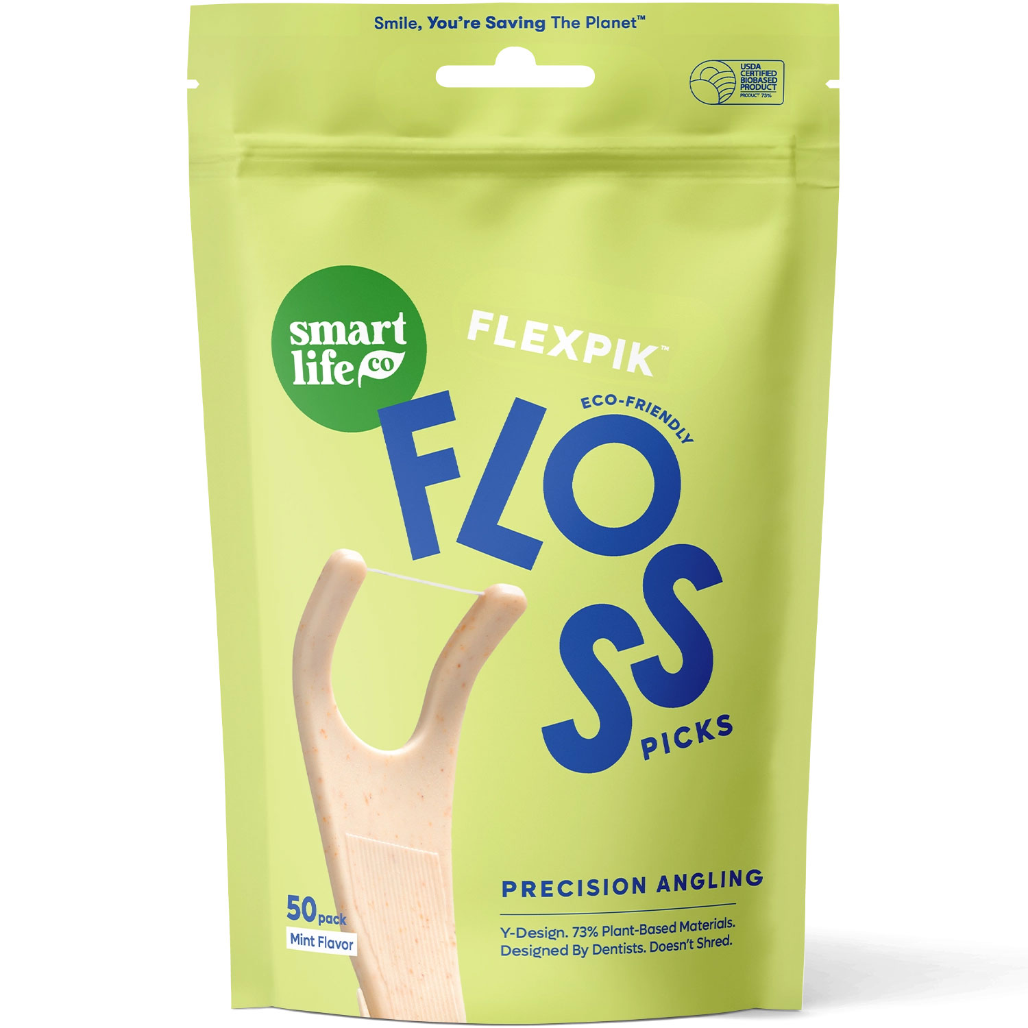 SmartLifEco FlexPik Mint Floss Picks Nachhaltige Zahnseide mit frischem mint Geschmack (50 Stk.)