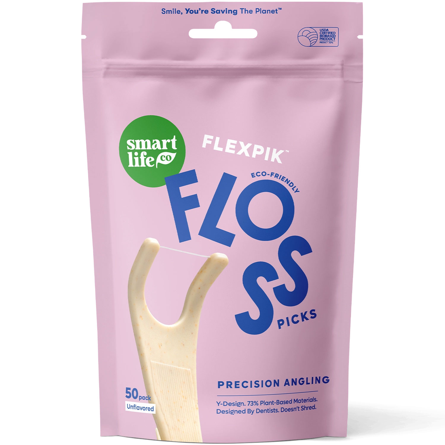 SmartLifEco FlexPik Floss Picks Unflavoured Nachhaltige Zahnseide mit frischem mintsmag (50 Stk.)