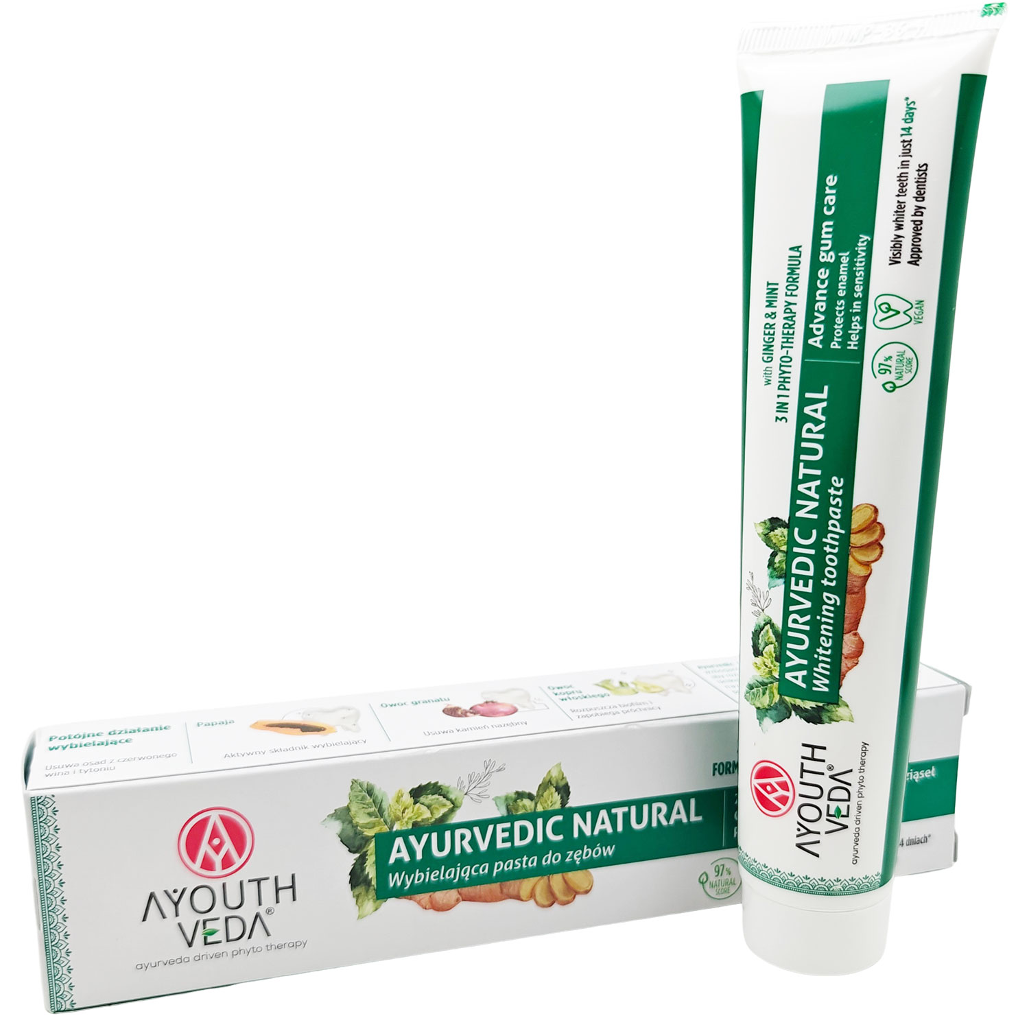 Ayurvedisk Whitening Tandpasta AYOUTH VEDA med urter, ingefær og mint (100g)