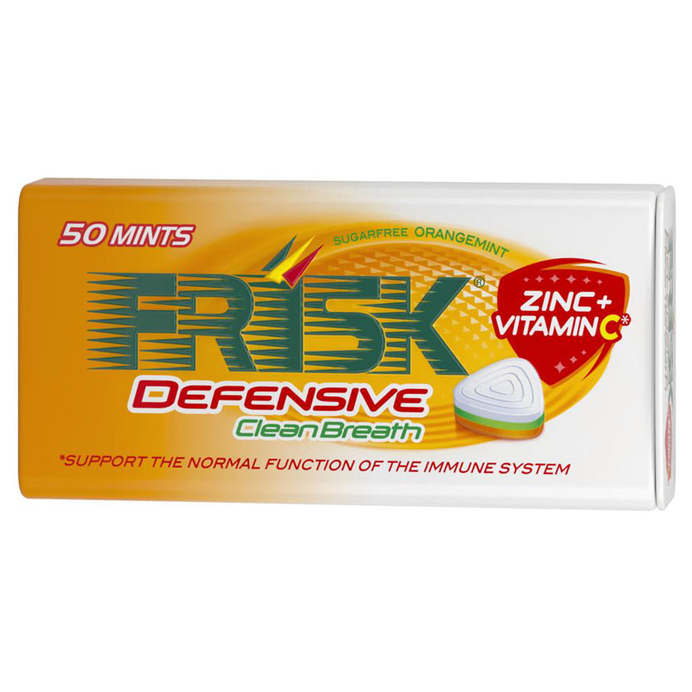 FRISK Defense Clean Breath Sukkerfri pastiller med appelsin, mint, zink og C-vitamin (Tindåse 35g) - Frisk Pastiller - Pastiller Frisk Ånde