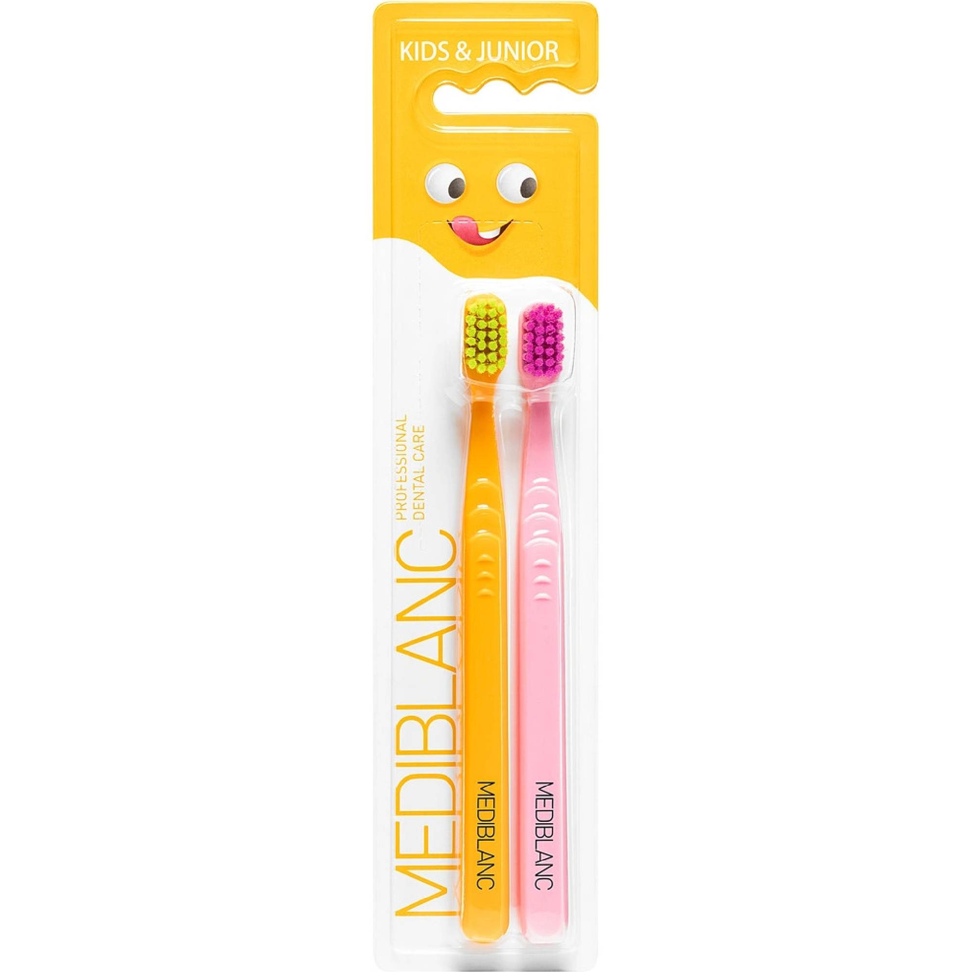 MediBlanc Kids & Junior Toothbrushes Pink/Orange Sanfte Zahnpflege für Kinder