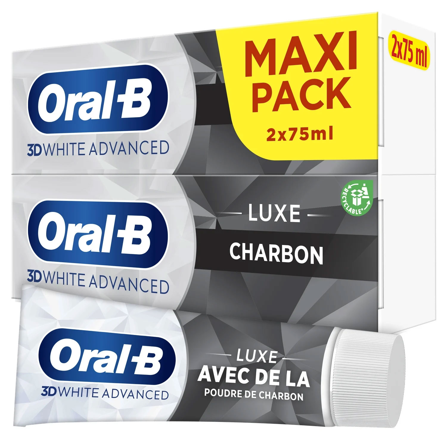 Oral-B 3D White Advanced Luxe Charcoal Tandpasta 2 x 75 ml - Tandpasta fra Oral-B
