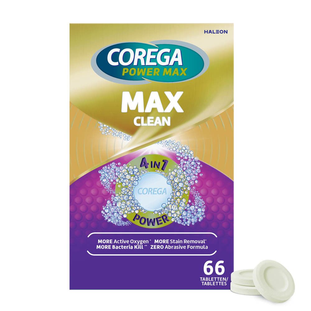 COREGA Power Max - Max Clean Rensetabletter til protese 66 stk. - Rensetabletter til protese fra Corega