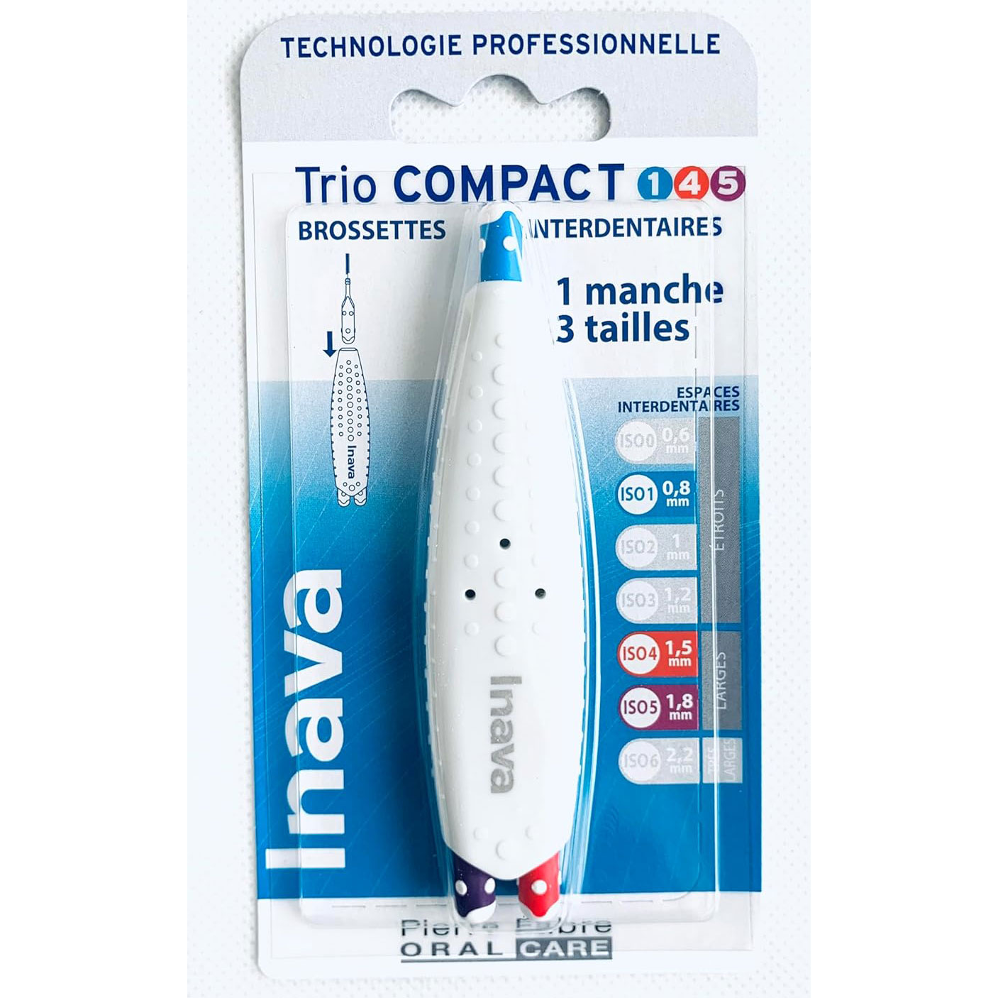 Inava Trio Compact Interdentalbürsten ISO 1, 4 & 5 3 Größen in Einem Praktischen Griff