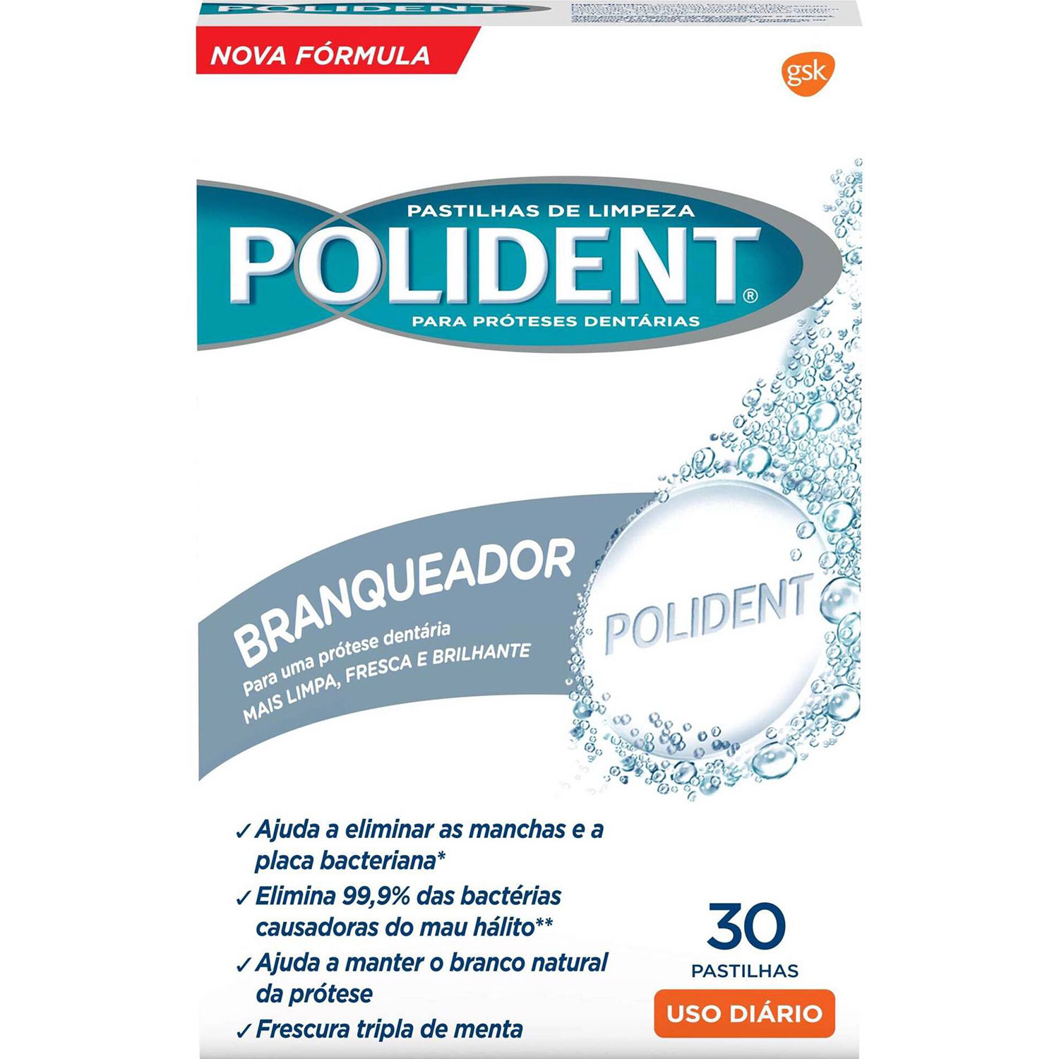 Polident Whitening Reinigungstabletten für Zahnprothesen 30 Stk.