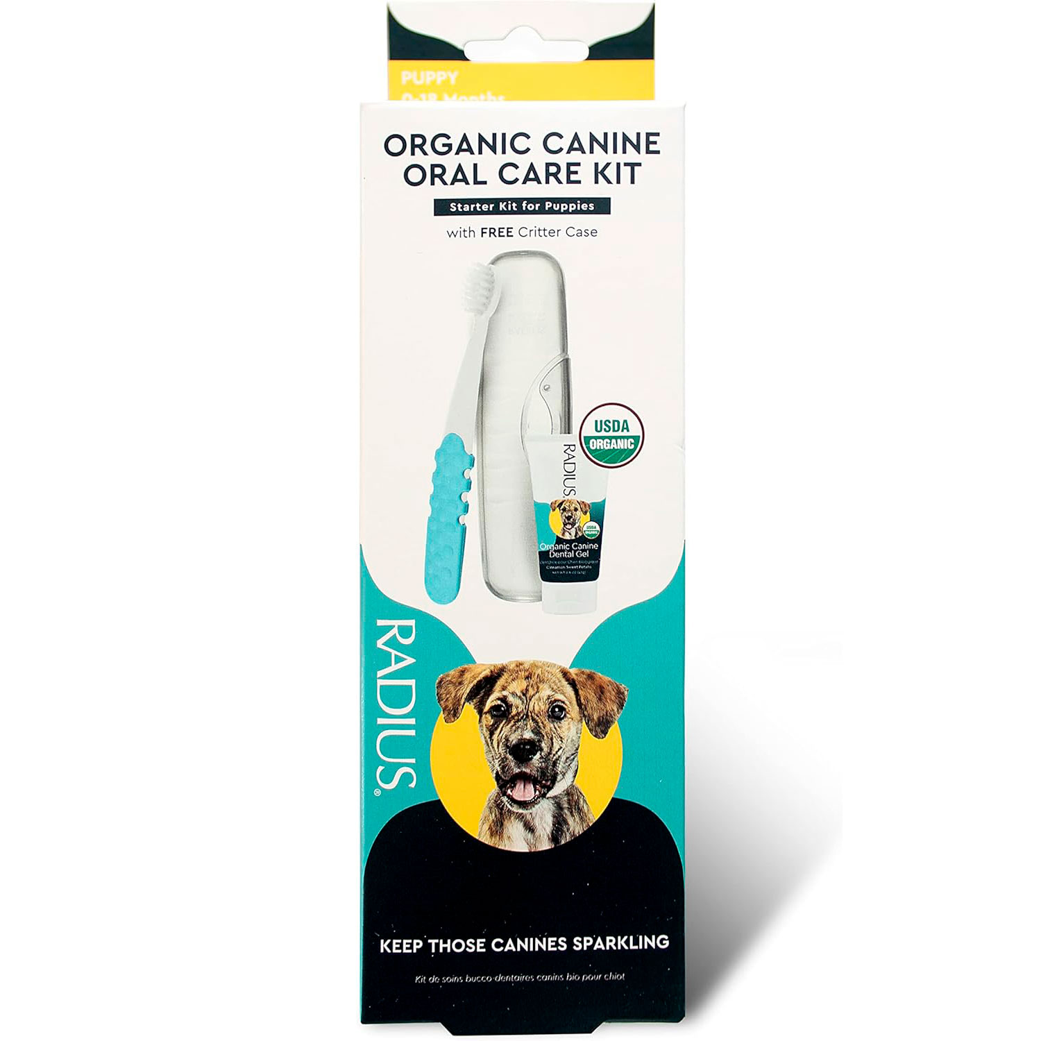 Radius Organic Canine Oral Care Kit til Hvalpe Økologisk Tandplejesæt med Ekstra Blød Tandbørste - Tandbørster til Hunde - Tandpleje til Hund og Kat