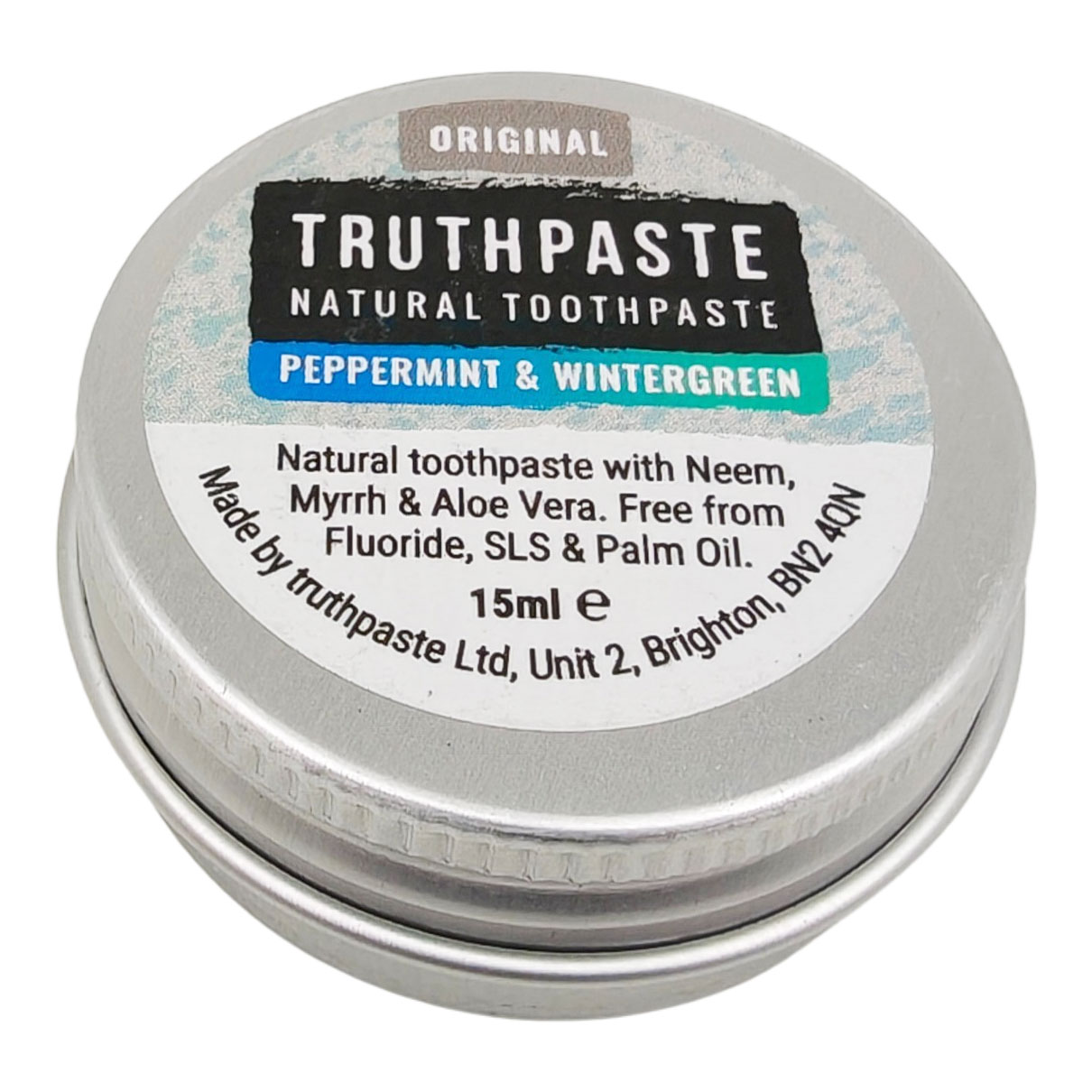 Truthpaste Natural Toothpaste Peppermint & Wintergreen Natürliche Zahnpasta mit Pfefferminze, Wintergrün und Xylitol (15 ml)