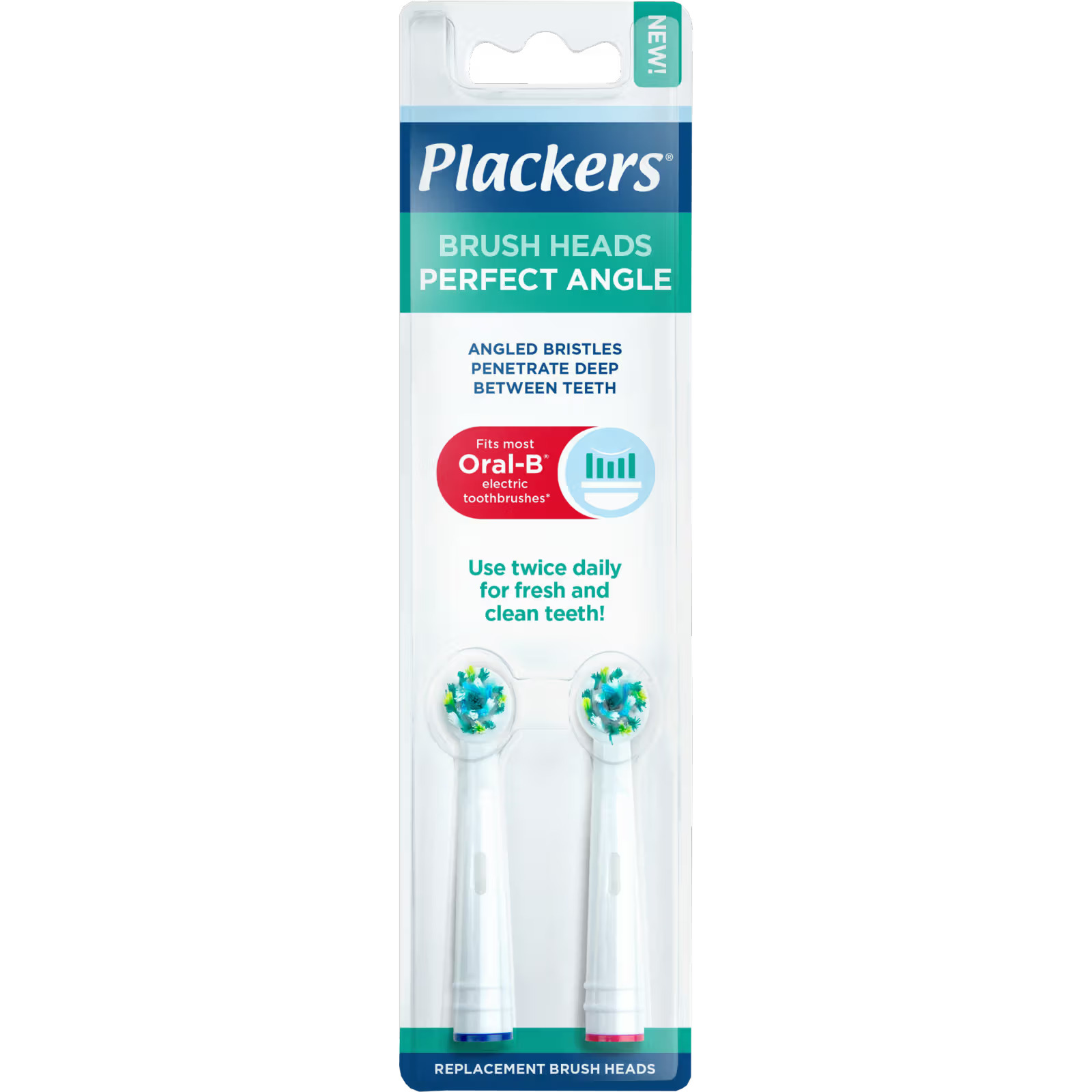 Plackers Brush Heads Perfect Angle Kompatible børstehoveder til Oral-B eltandbørster (2 stk. - Plackers Børstehoveder