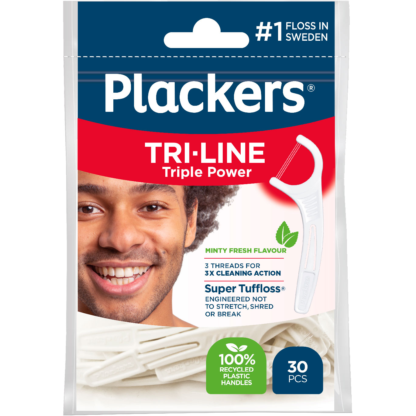Plackers Tri-Line Triple Power Zahnseidebügel mit 3-Faden Tuffloss für maximale Reinigung (30 Stk.)