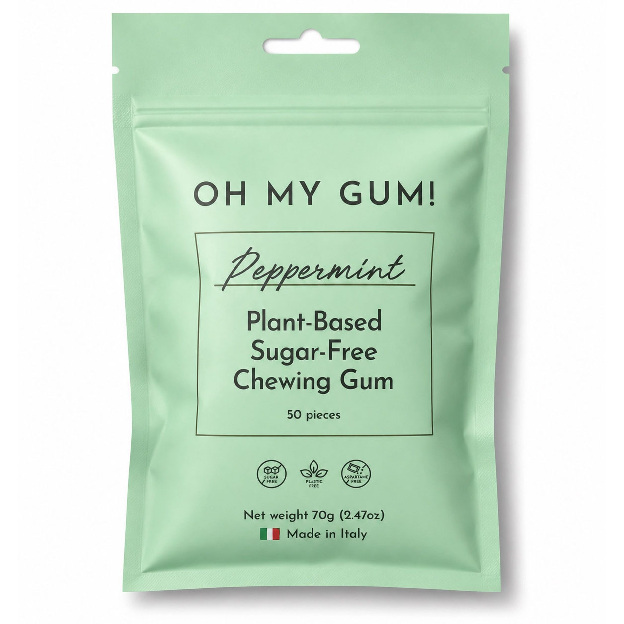 OH MY GUM! Peppermint Pflanzliches zuckerfreies Kaugummi mit Xylitol und natürlicher Pfefferminze (50 Stk.)