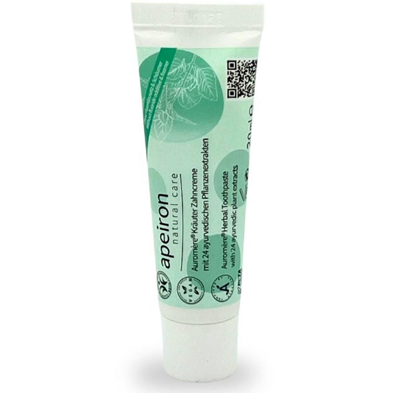 Apeiron Auromère Herbal Fluorfri ayurvedisk urtetandpasta med miswak og 24 planteekstrakter (20 ml) - Homøopatisk Tandpasta