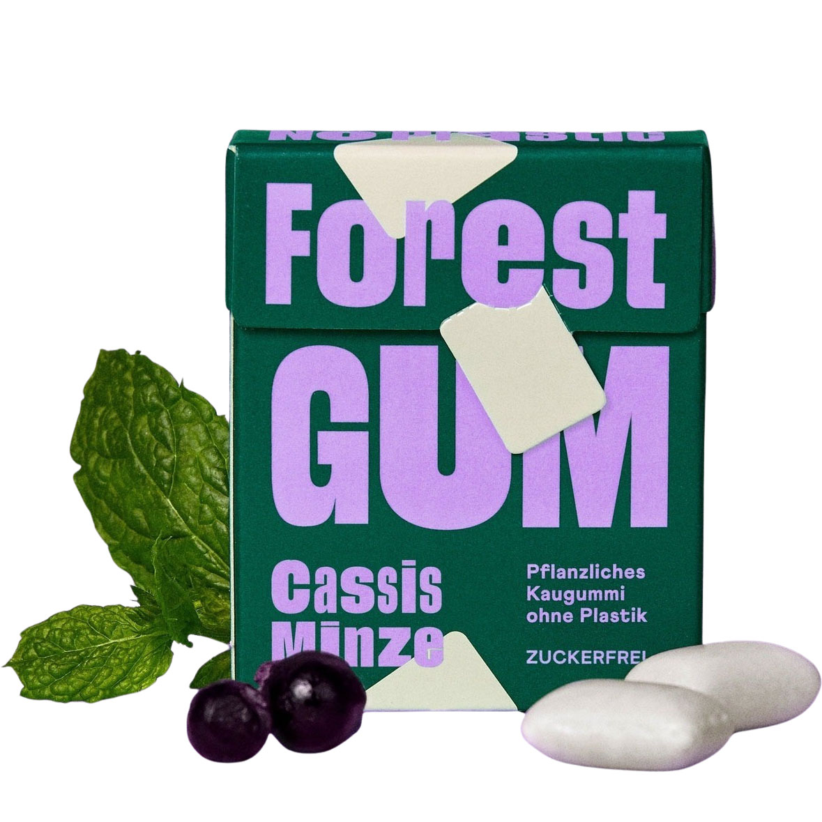 Forest Gum Cassis Mint Zuckerfreier Kaugummi mit xylitol, schwarzer Johannisbeere und Minze (20 g)