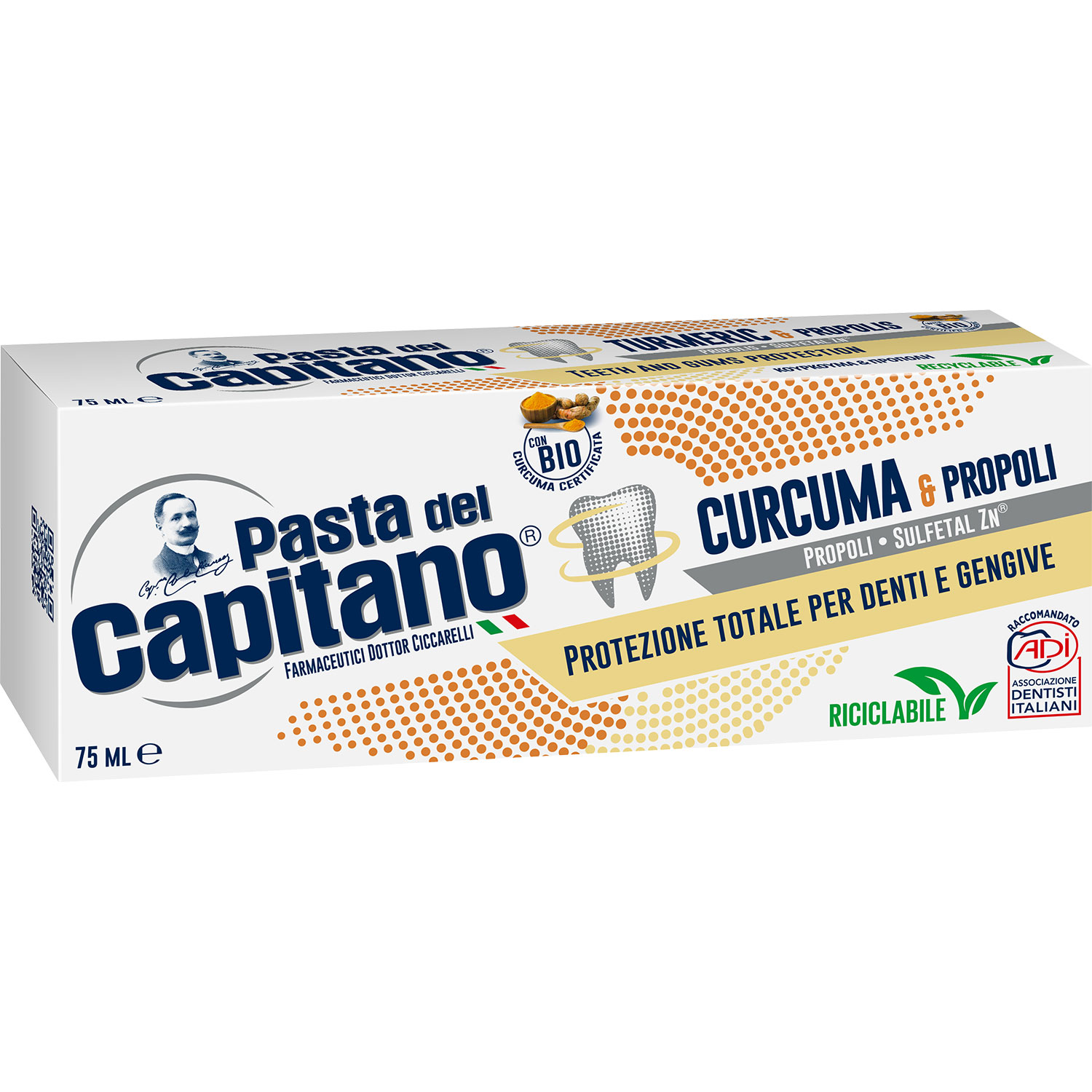 Pasta del Capitano Curcuma & Propolis Zahnpasta 75 ml Natürliche Mundpflege mit Fluorid, Kurkuma und Propolis