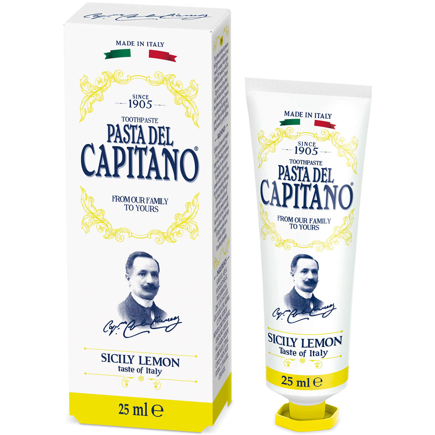 Pasta del Capitano Sicily Lemon Tandpasta 25 ml Frisk italiensk citronsmag i praktisk rejsestørrelse - Pasta del Capitano Tandpasta