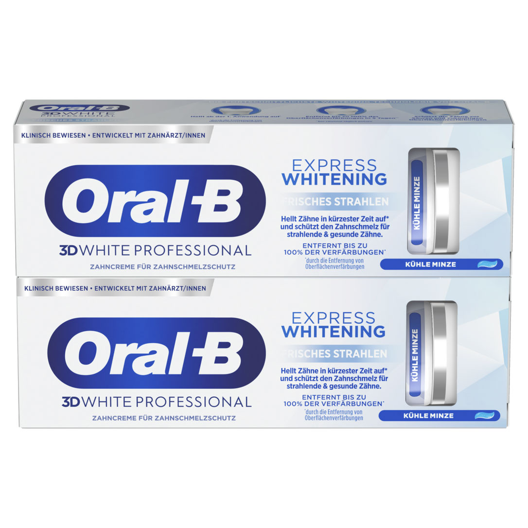 Oral-B 3D White Professional Express Whitening 2 x 75 ml. Tandpasta med kølig mint til et synligt hvidere smil - Oral-B Tandpasta