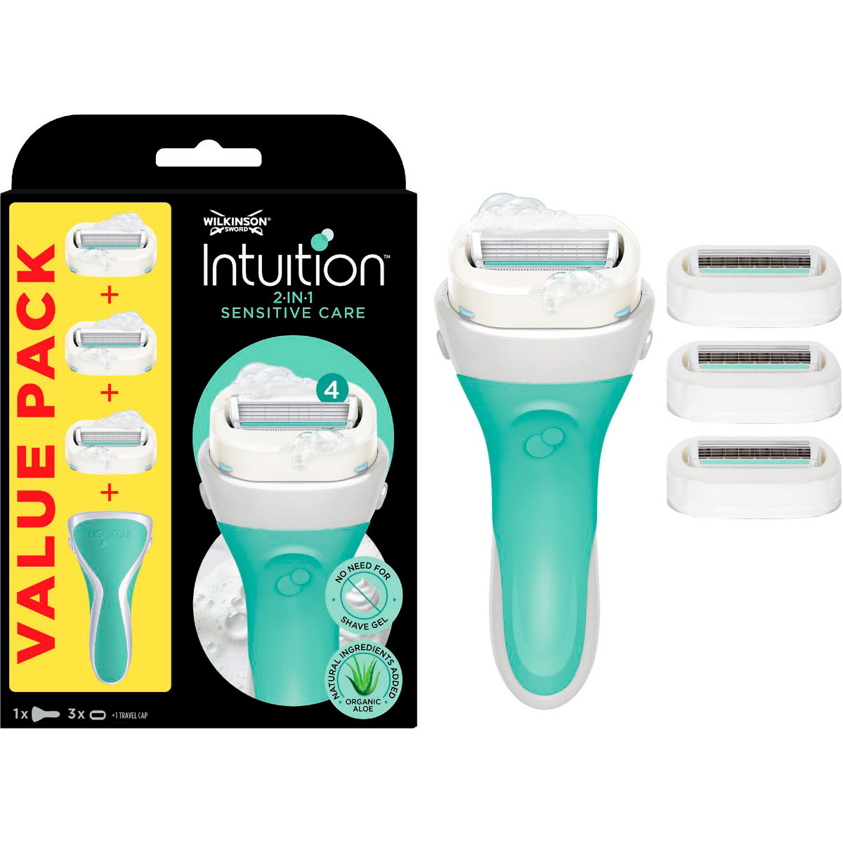 Wilkinson Sword Intuition Sensitive Care 2-i-1 Skraber + 3 barberhoveder