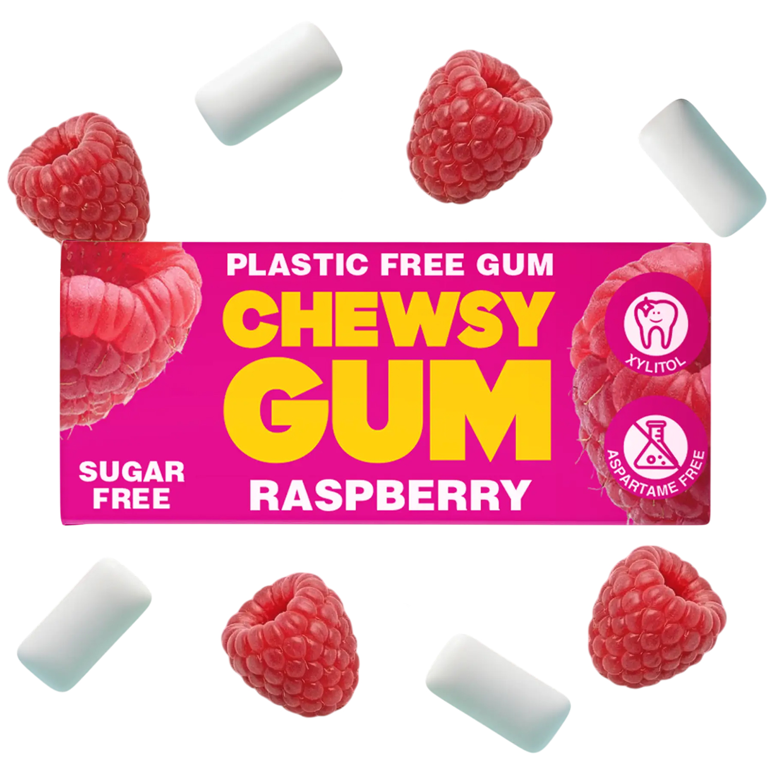 Chewsy Gum Raspberry Kaugummi mit Xylitol Zuckerfrei & Plastfrei