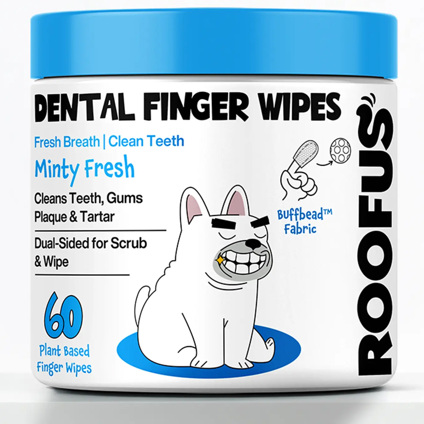 Roofus Dental Finger Wipes Minty Fresh Fingerlinge zur Zahnpflege von Hunden und Katzen (60 Stk.)