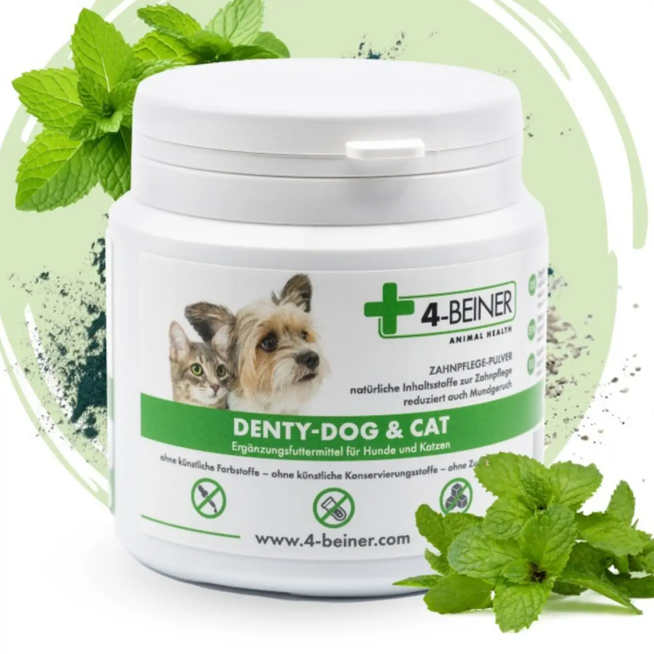 4-Beiner DENTY Dog & Cat Natürliches Zahnpflegepulver für Hunde und Katzen 90 g
