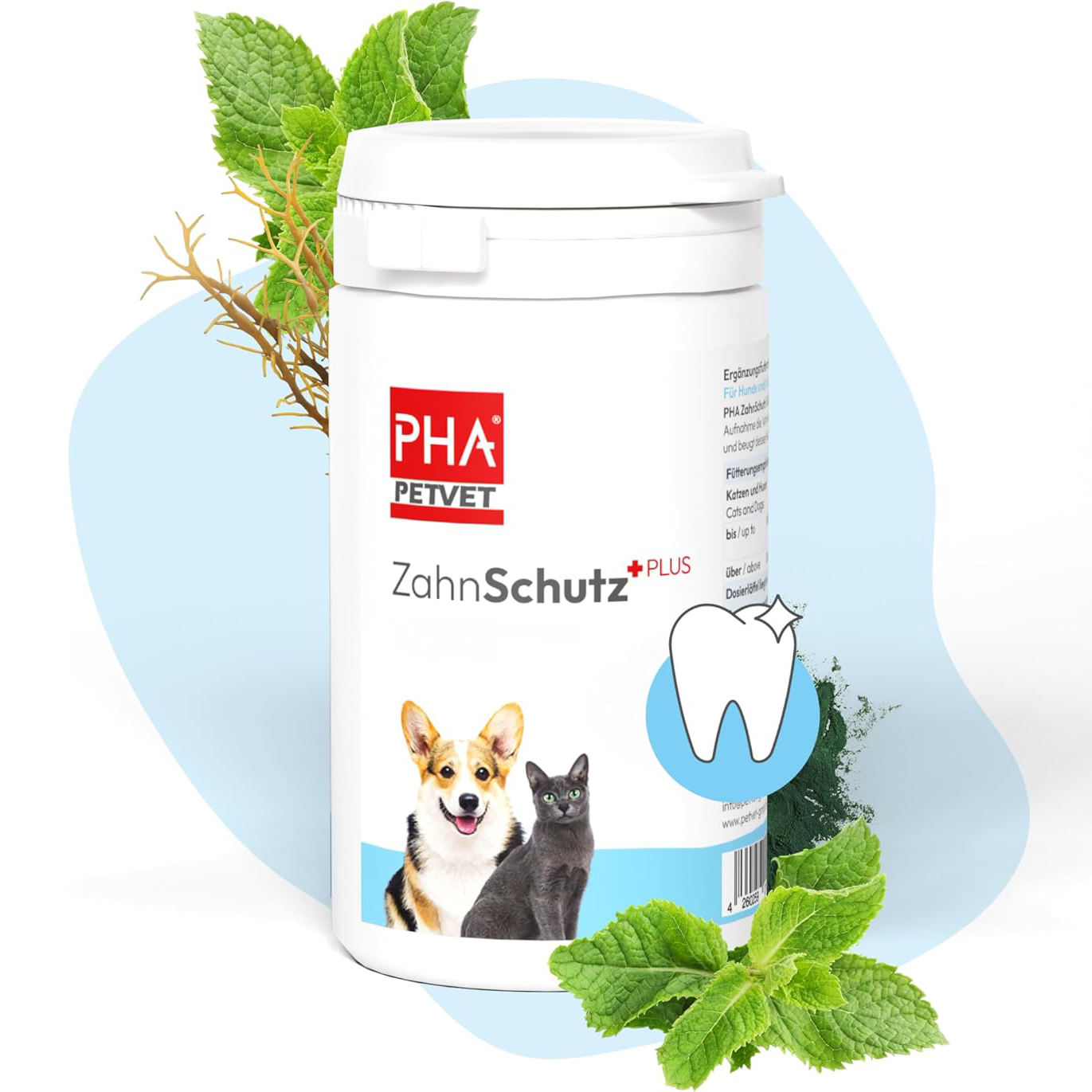 PHA PetVet ZahnSchutz PLUS Natürliches Zahnpflegepulver für Hunde und Katzen 60 g