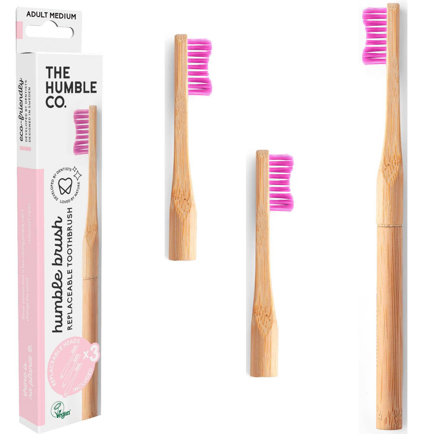 Bambus Tandbørste + 2 Udskiftelige Hoveder Humble Co. SOFT BLÅ