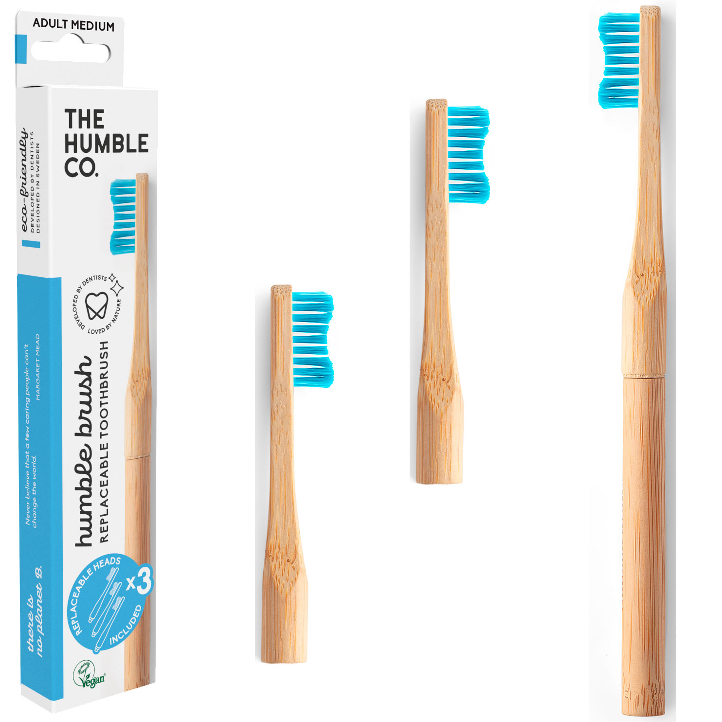 Humble Co. Bambuszahnbürste + 2 austauschbare Köpfe MEDIUM BLAU