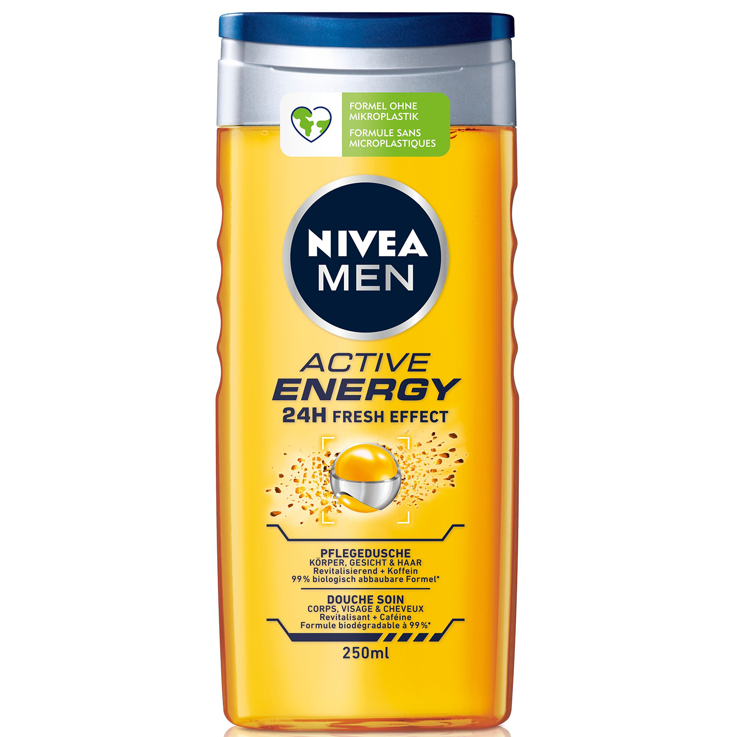 NIVEA Men Active Energy Shower Gel 3-i-1 til krop, ansigt og hår med koffein (250 ml) - Shower Gel fra Nivea