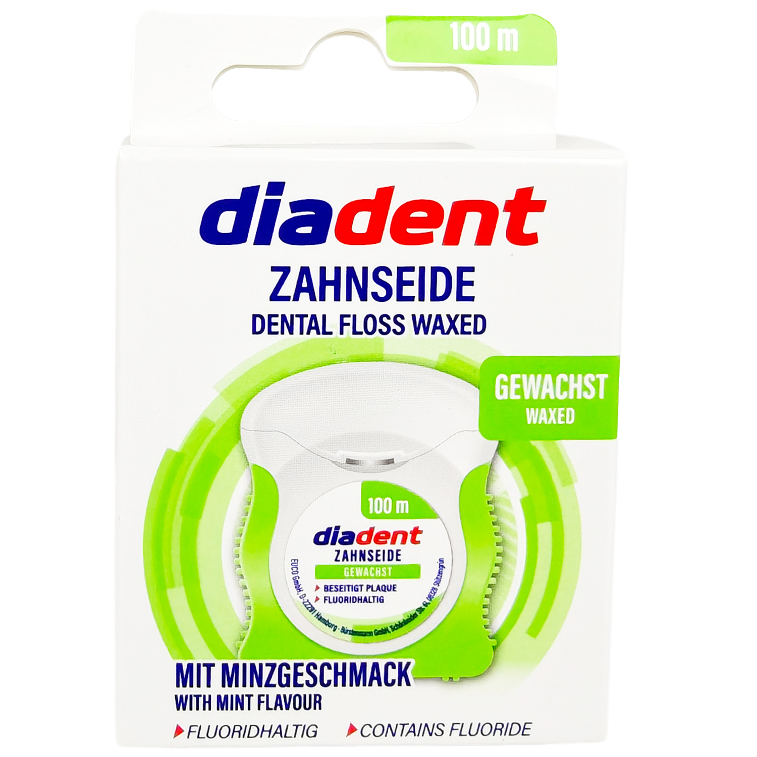 Diadent gewachste Zahnseide mit mint und Fluorid – 100 m