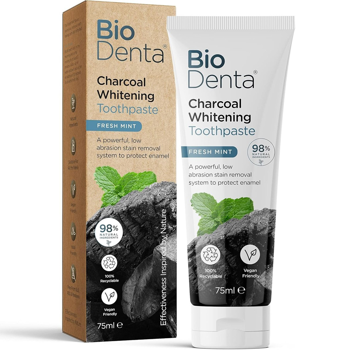 BioDenta Charcoal Whitening tandpasta med aktivt kul og hydroxyapatit 75 ml - BioDenta Tandpasta