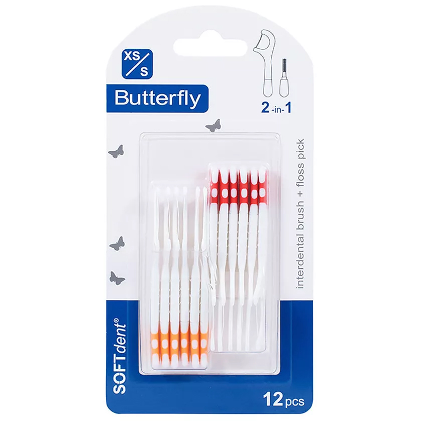 SOFTdent Butterfly 2-in-1 Interdentalbürste und Zahnseide – XS/S (12 St.)