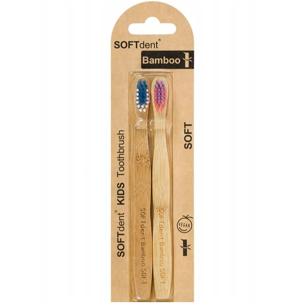 SOFTdent Kids Bamboo Soft Zahnbürsten für Kinder aus Bambus (2 St.)