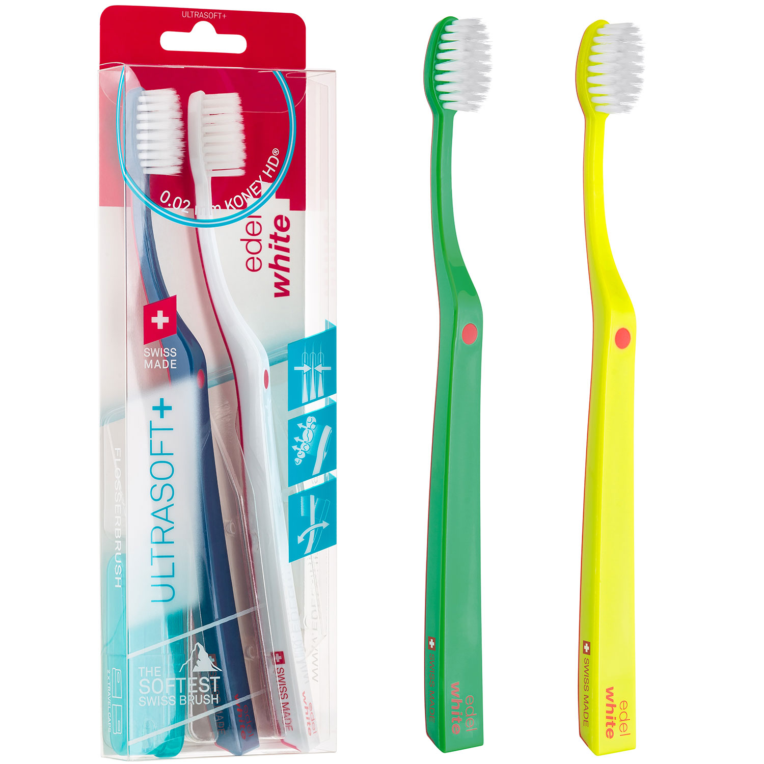 2 Stück Ultraweiche Zahnbürsten Edel+White Flosserbrush