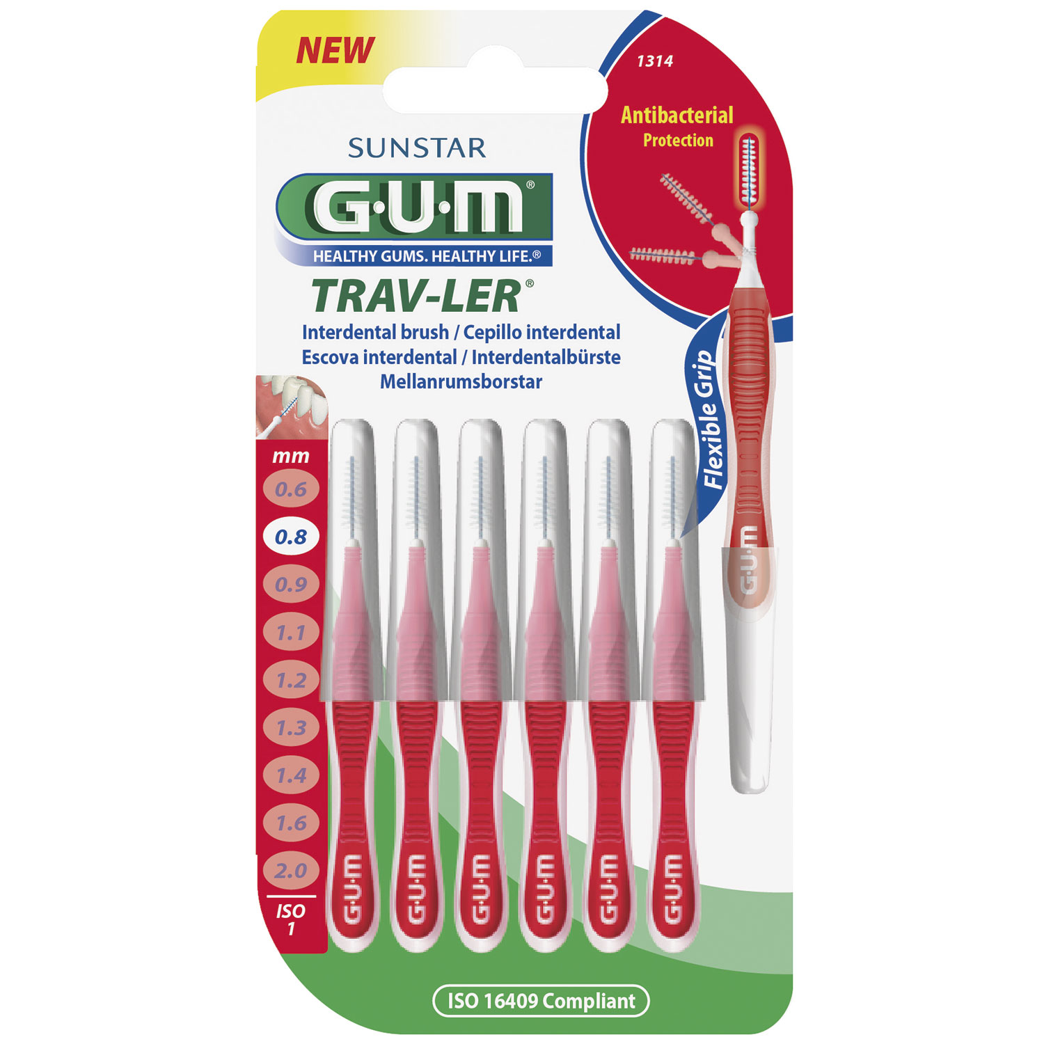 GUM TravLer Mellemrumsbørster 0.8 mm ISO 1 RØD