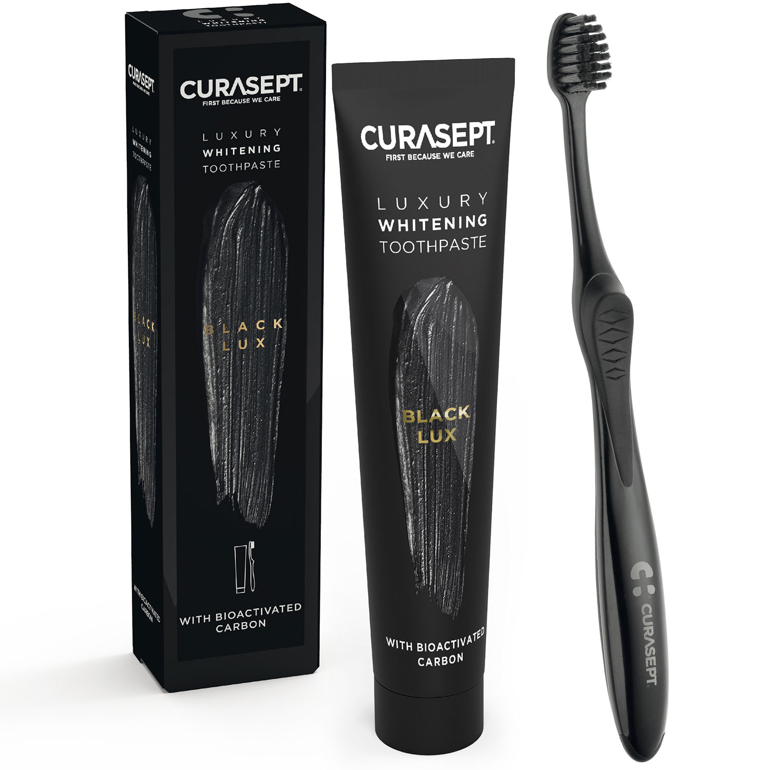 Zahnaufhellende Zahnpasta Curasept Luxury Black + Zahnbürste