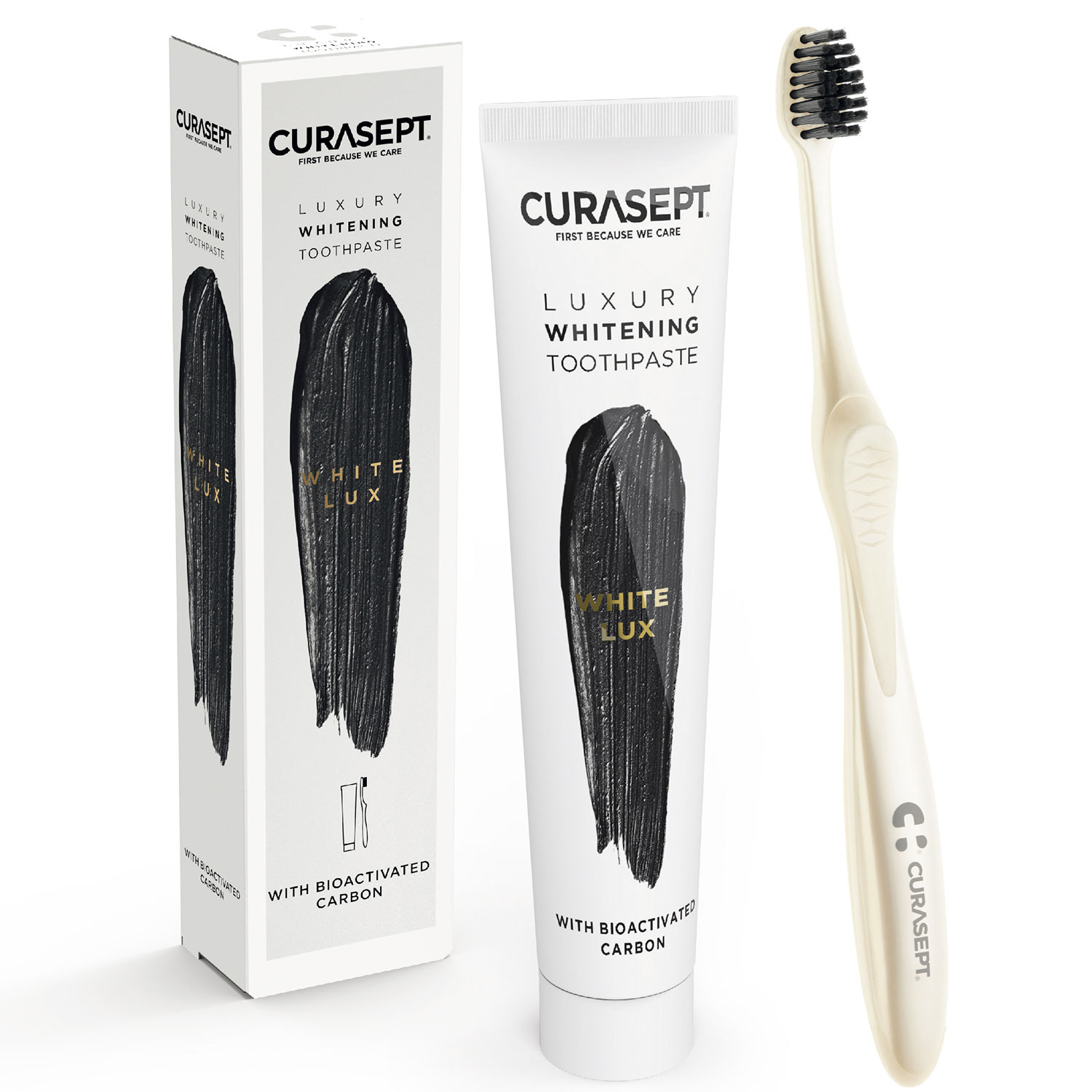 Zahnaufhellende Zahnpasta Curasept Luxury White + Zahnbürste
