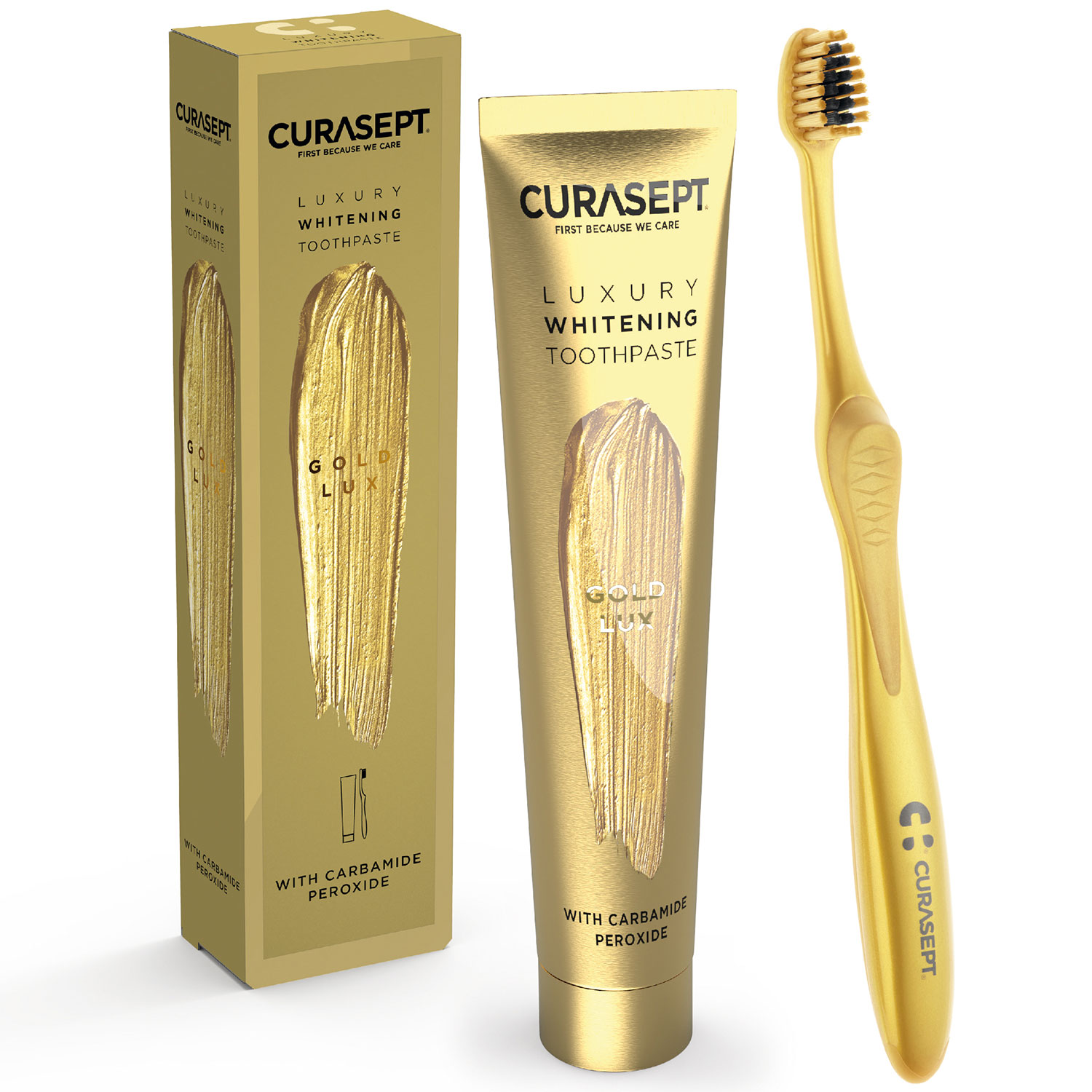 Zahnaufhellende Zahnpasta Curasept Luxury Gold + Zahnbürste
