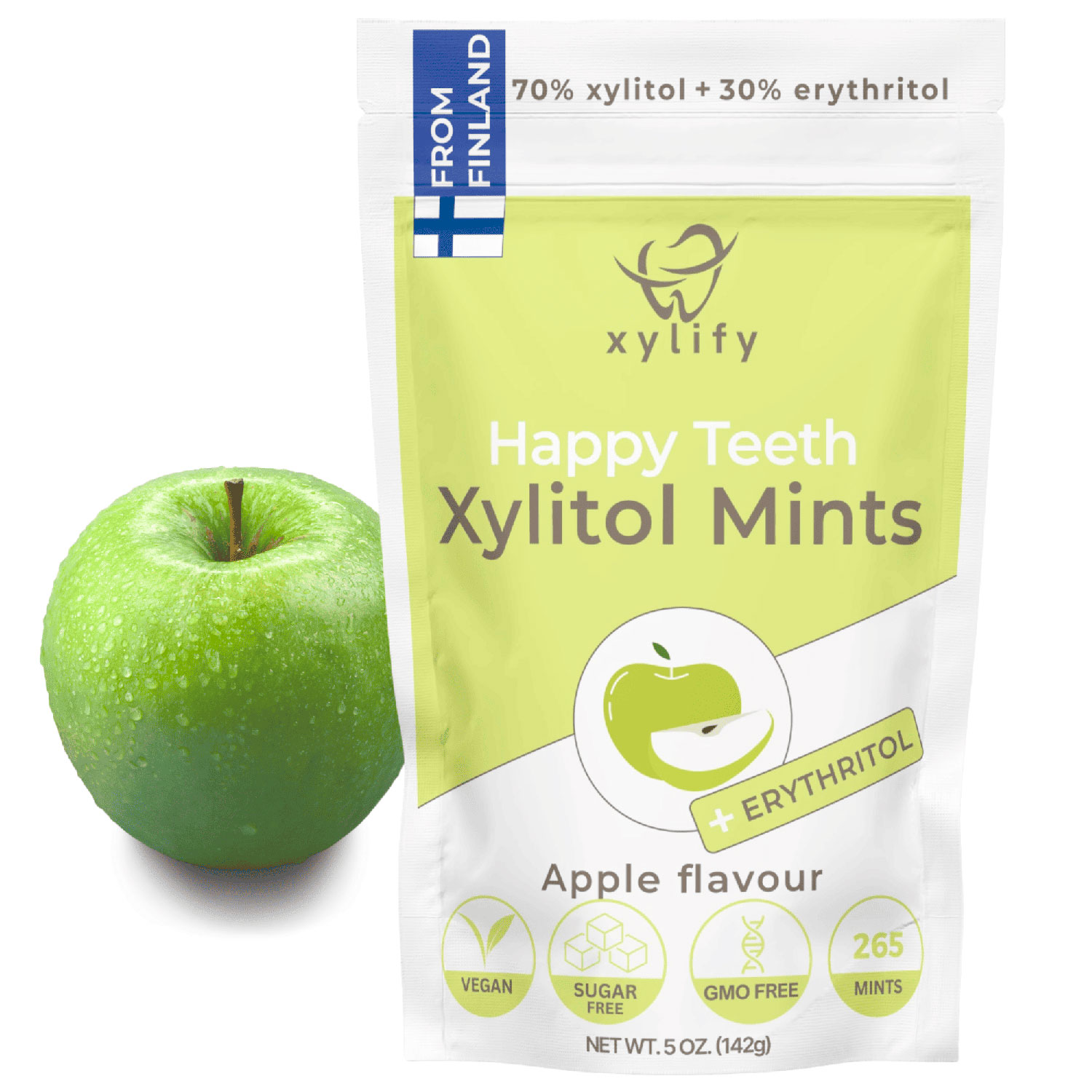 Xylitol Pastiller XYLIFY Happy Teeth Mints Apple 245 stk.