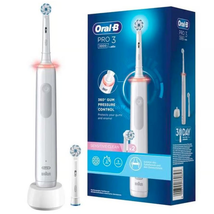 Oral-B Pro 3 3000 Sensitive Clean Elektrische Zahnbürste. Extra Bürstenkopf
