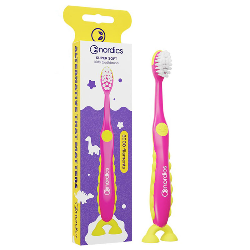 Superweiche Kinderzahnbürste Nordics Dino 6900 PINK