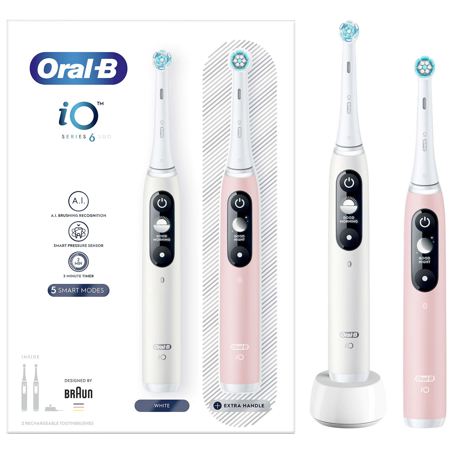 Oral-B iO Series 6 DUO Elektrische Zahnbürsten White + Rosa