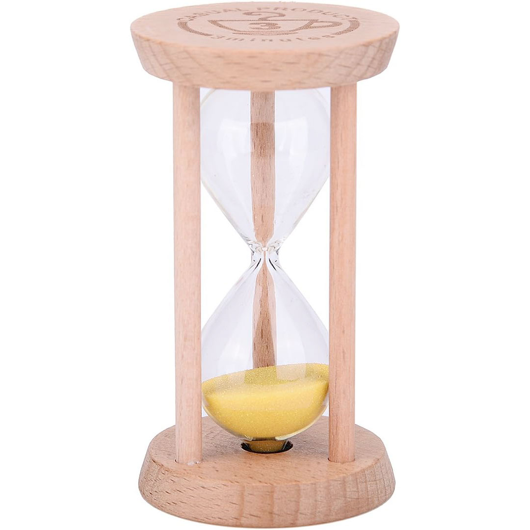 Timeglas 3 Minutter Træ Håndlavet GUL
