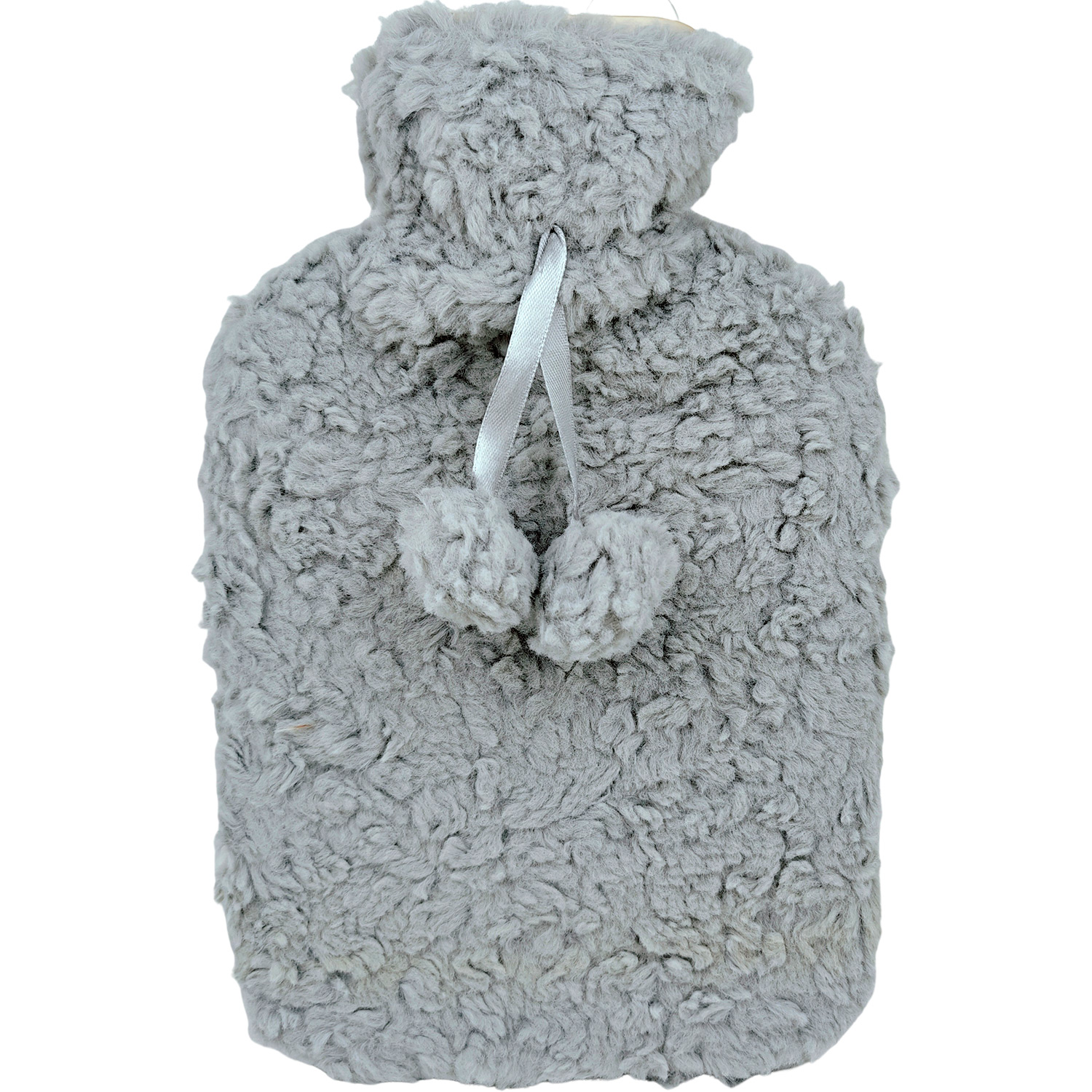 Wärmflasche Fell mit Quasten Einfarbig 2 ltr. GRAU