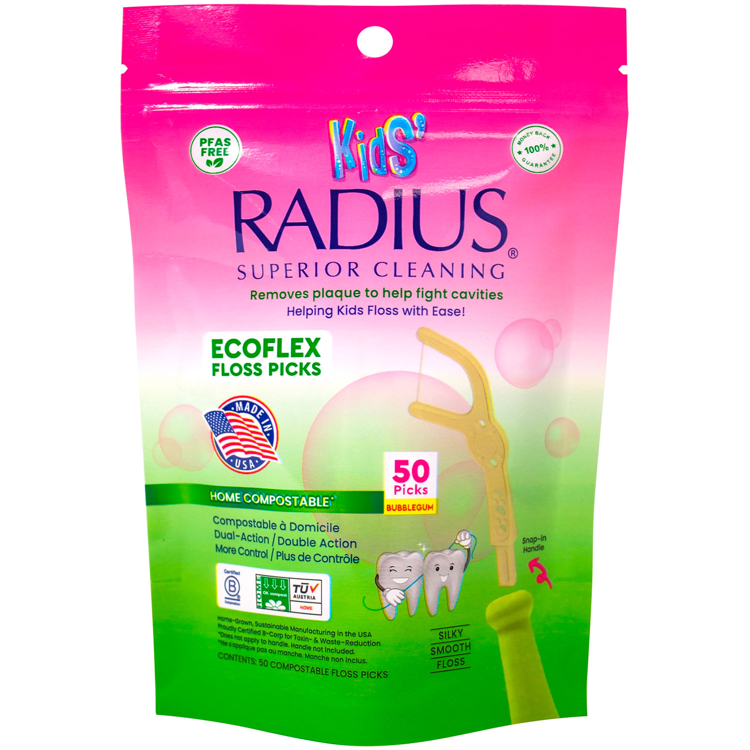 Zahnseide für Kinder Kompostierbare RADIUS EcoFlex Floss Picks 50 Stk.