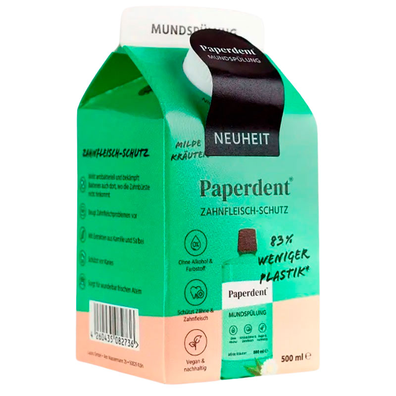 Plasticfri Herbal Mundskyl PAPERDENT Mild Herbs Vegansk 500 ml